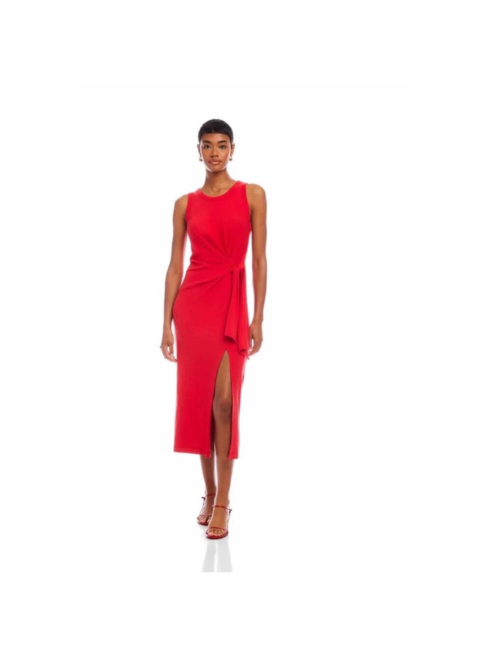 Red Sleeveless Midi Dress with Side Knot and Front Slit